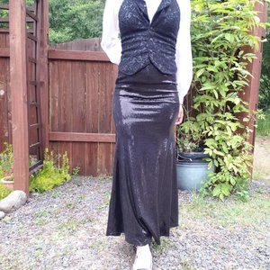 Audrey Black Sequin A-line Bodycon Mermaid Maxi Skirt Size Small
